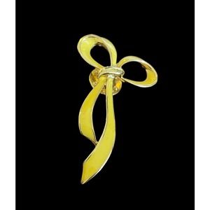 Vintage Goldtone Yellow Ribbon Bow Enamel Lapel Hat Vest Pin Brooch